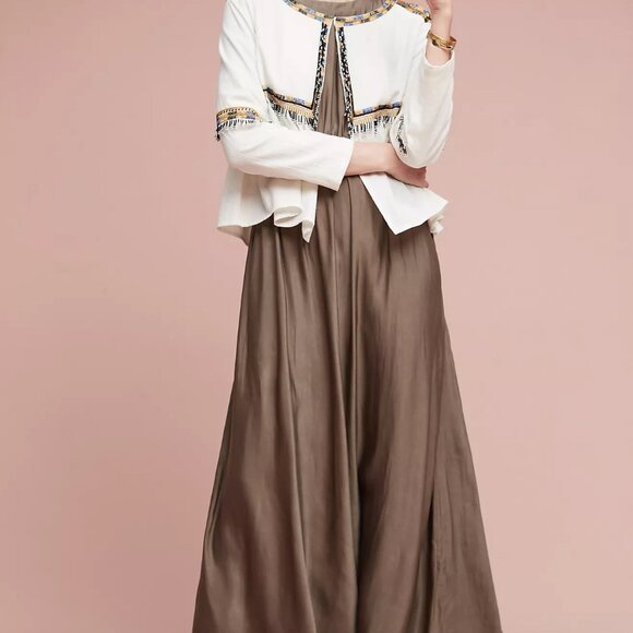 Storm & Marie Bronze Brown Taupe Maxi Dress with Keyhole Neck | Size Small - Picture 4 of 9